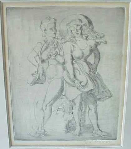 REGINALD MARSH N.A. (1898-1954, NY)ETCHING OF TWO: REGINALD MARSH N.A. (1898-1954, NY)ETCHING OF TWO WOMEN, PENCIL SIGNED, 9 3/4" X 8", KULICKE FRAME. RUTH BIGEL ESTATE.