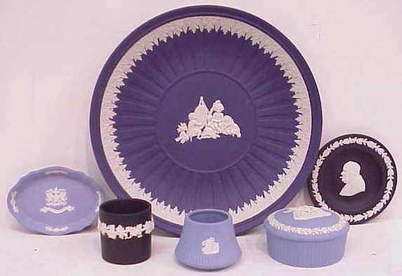 SIX PIECES OF WEDGWOOD,CHERUB PLATE,BOX,2 ASHTRAY: 6 PC WEDGWOOD LOT, INCLUDES 10 1/4"D PLATE WITH CHERUBS, COVERED BOX, 2 TOOTHPICK HOLDERS & 2 ASHTRAYS (1 W/ CHURCHILL IN RELIEF) - NO CHIPS OR CRACKS