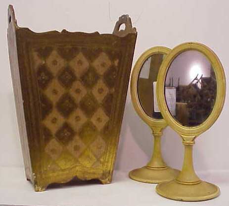 FLORENTINE WASTE BASKET & PR PAINTED WOOD TABLE MI: FLORENTINE WASTE BASKET & PR PAINTED WOOD TABLE MIRRORS
