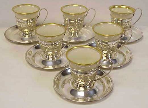 6 LENOX AND STERLING DEMITASSE CUPS AND SAUCERS,