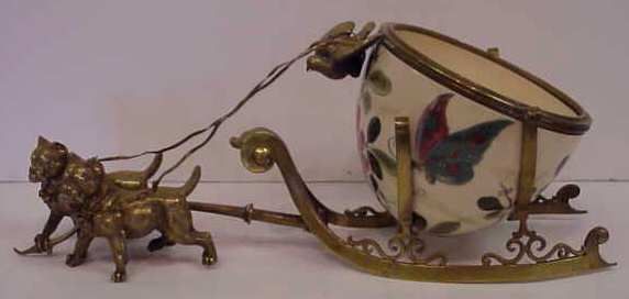 VIENNA BRONZE BULL DOG SLED WITH BIRD AND FLORAL