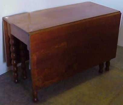 AMERICAN SPOOL LEG DROP LEAF TABLE, C. 1820'S, 2: AMERICAN SPOOL LEG DROP LEAF TABLE, C. 1820'S, 29", 44" X 18 3/4" AND 2 21 1/4" DROPS