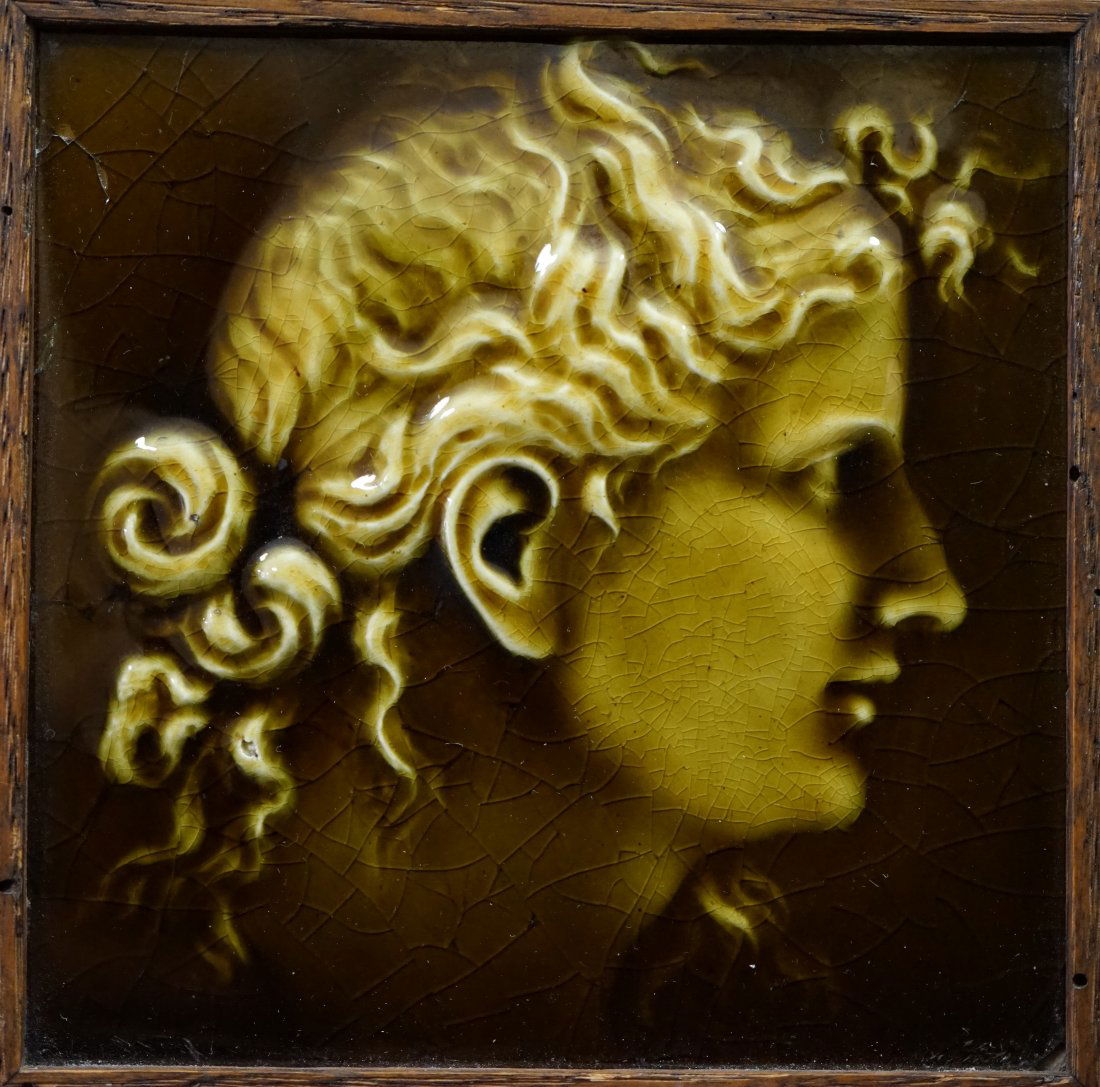 1880s Tile , very rare large framed tile 6X6 inch (1 of 4)