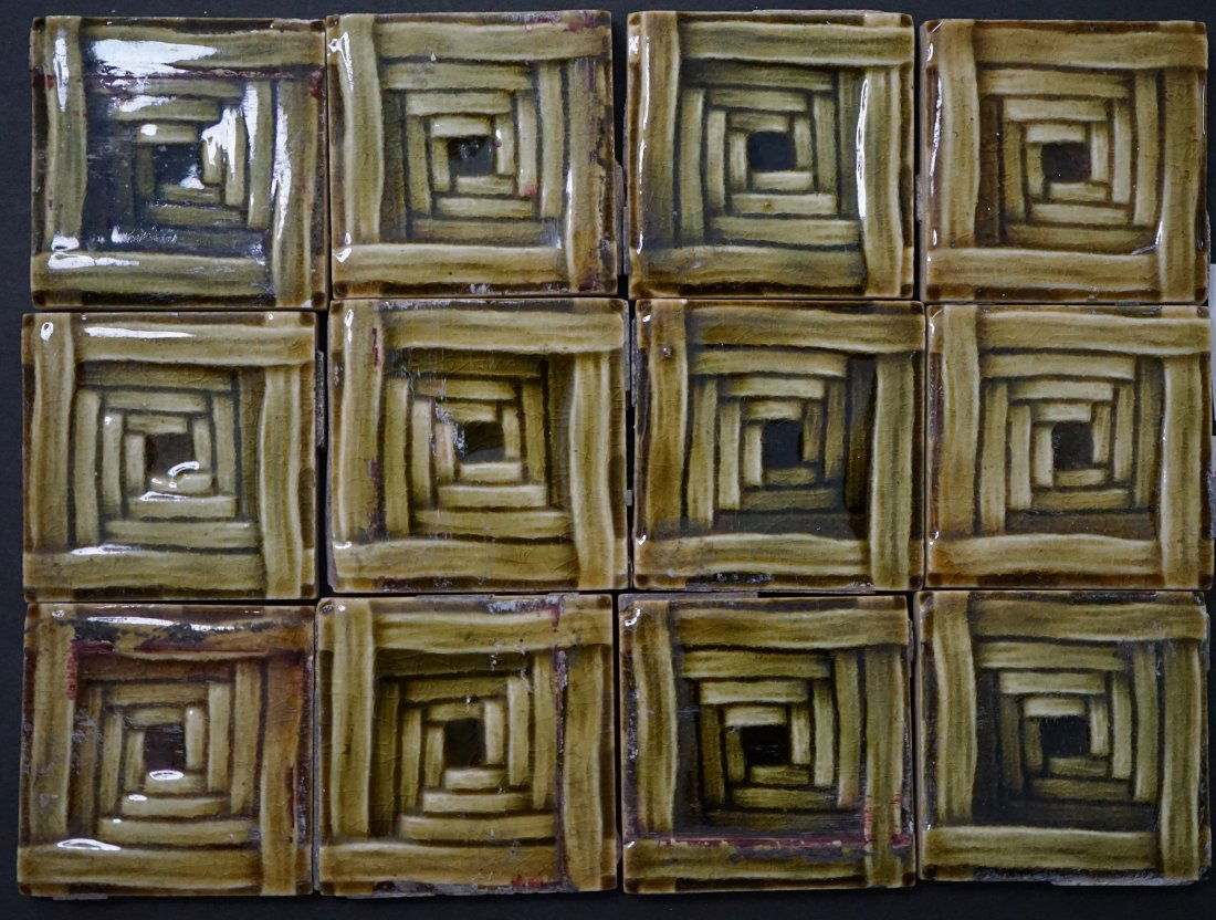 12 old tile 1880s , set , Trent work , Trenton NJ, 3X3 (1 of 4)