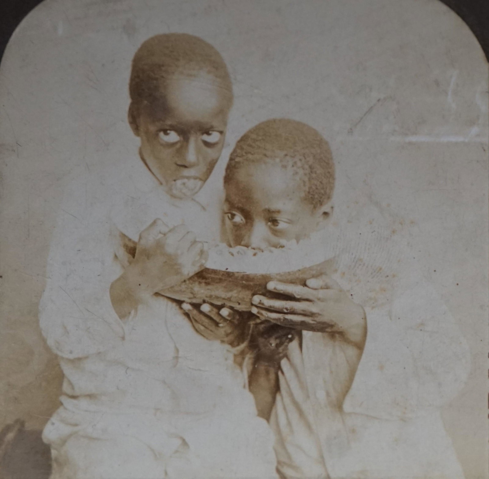 1903 real photo 2 African American Children " no stop: " No stop for Seeds"1903 real photo