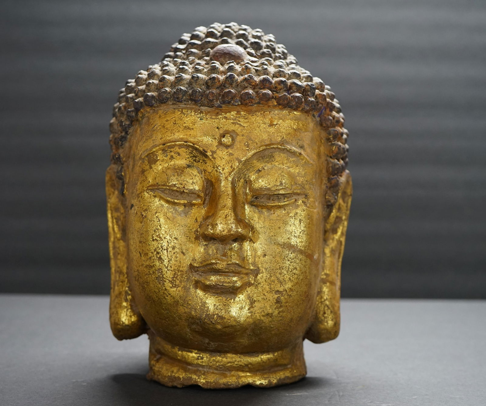 large old Buddha gilt cast iron Head , 11 inch (1 of 20)