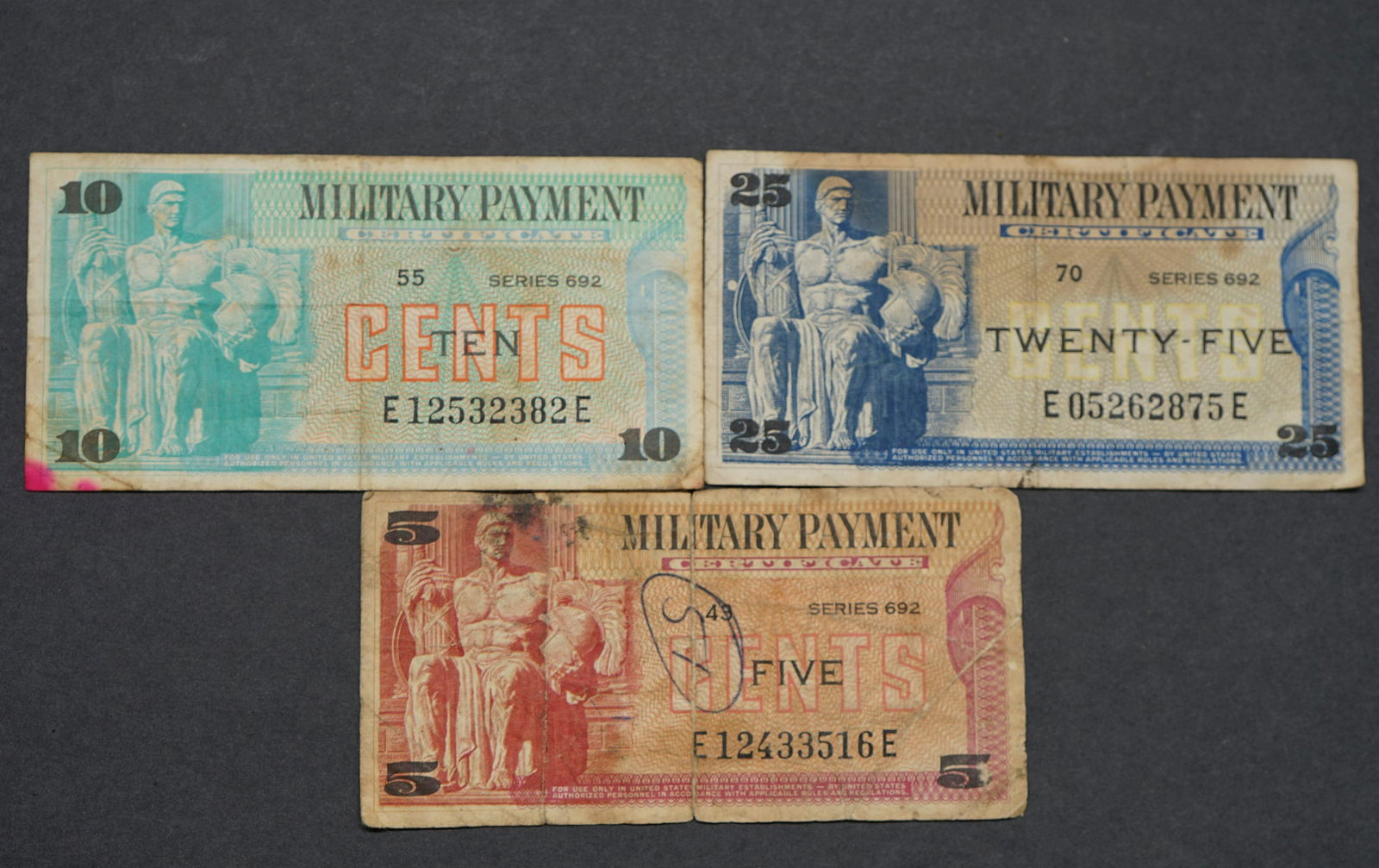 LOT OF 3 MILITARY PAYMENT 5,10 ,25 CENTS (1 of 5)