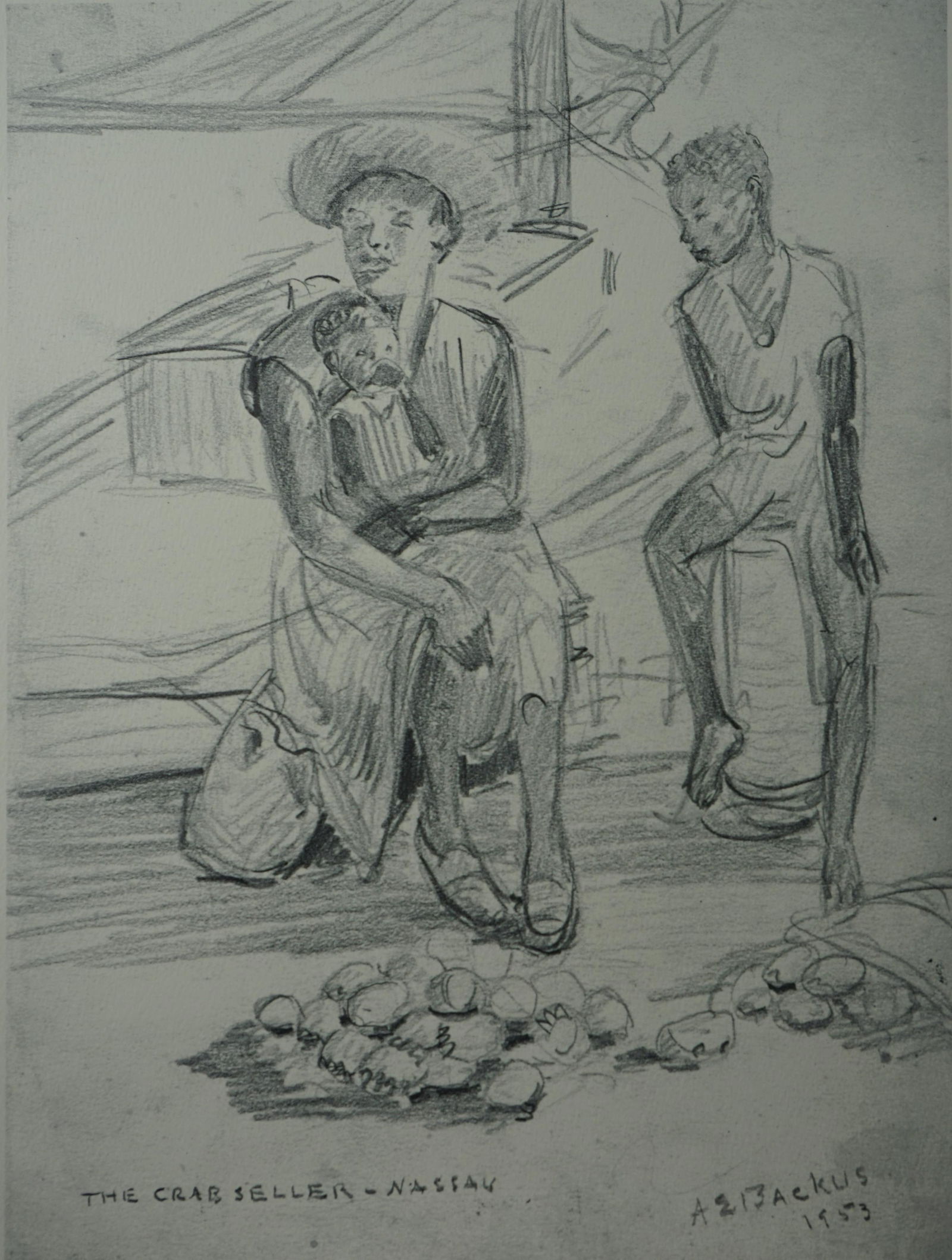 Albert Ernest (Beanie) Backus (American, 1906-1990) ,print , "the Crab seller Nassau" (1 of 4)