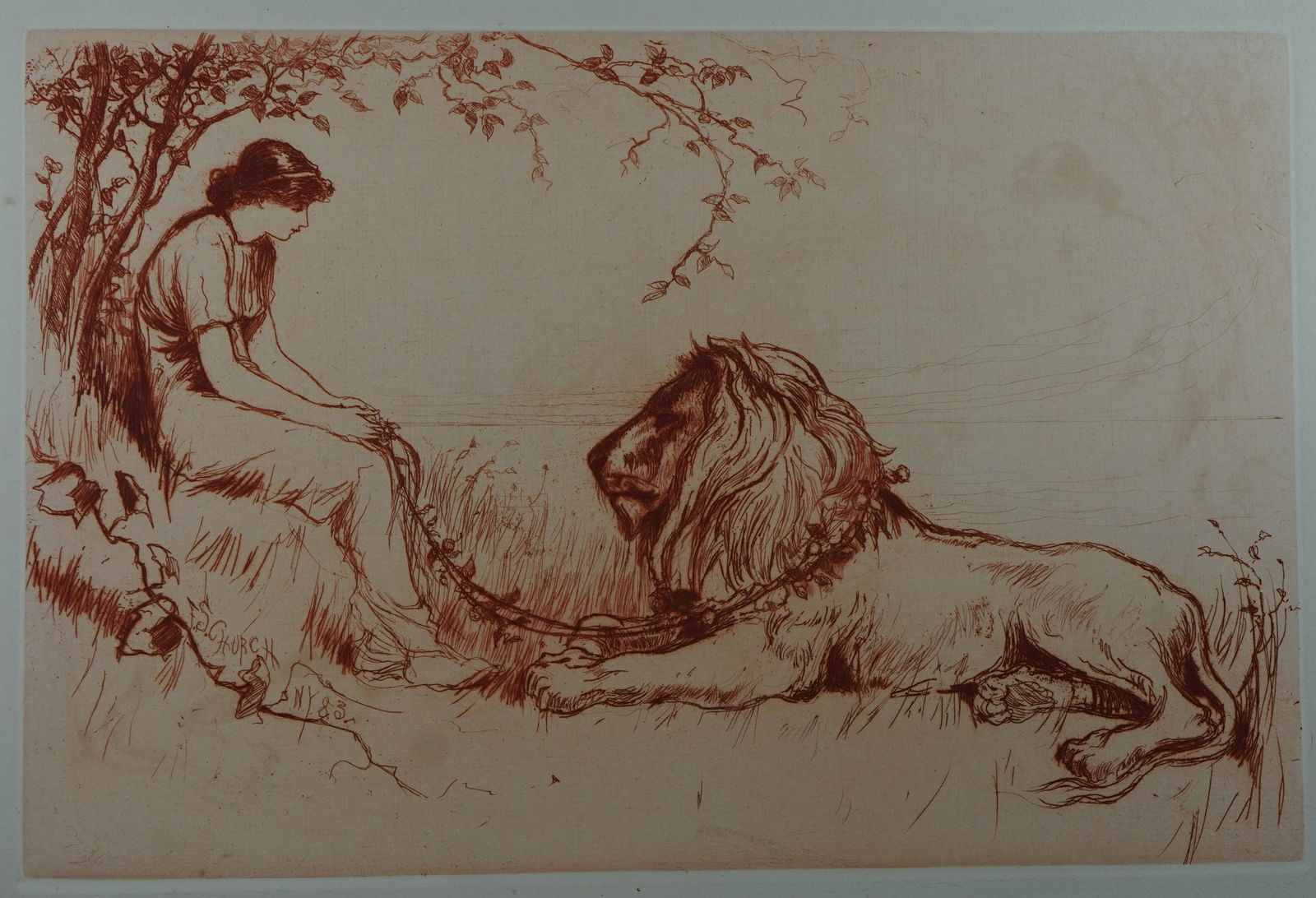 Frederick Stuart Church (1842-1924) , "lion in Love" ,NY 1883: Frederick Stuart Church (1842-1924) , "lion in Love" ,NY 1883