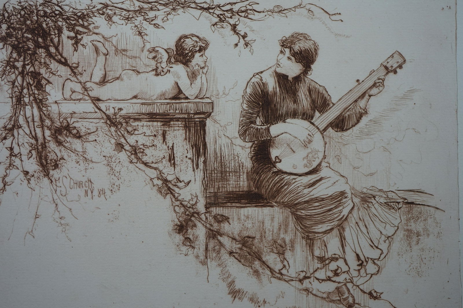 Frederick Stuart Church (1842-1924),etching NY 1884: Frederick Stuart Church (1842-1924),etching NY 1884