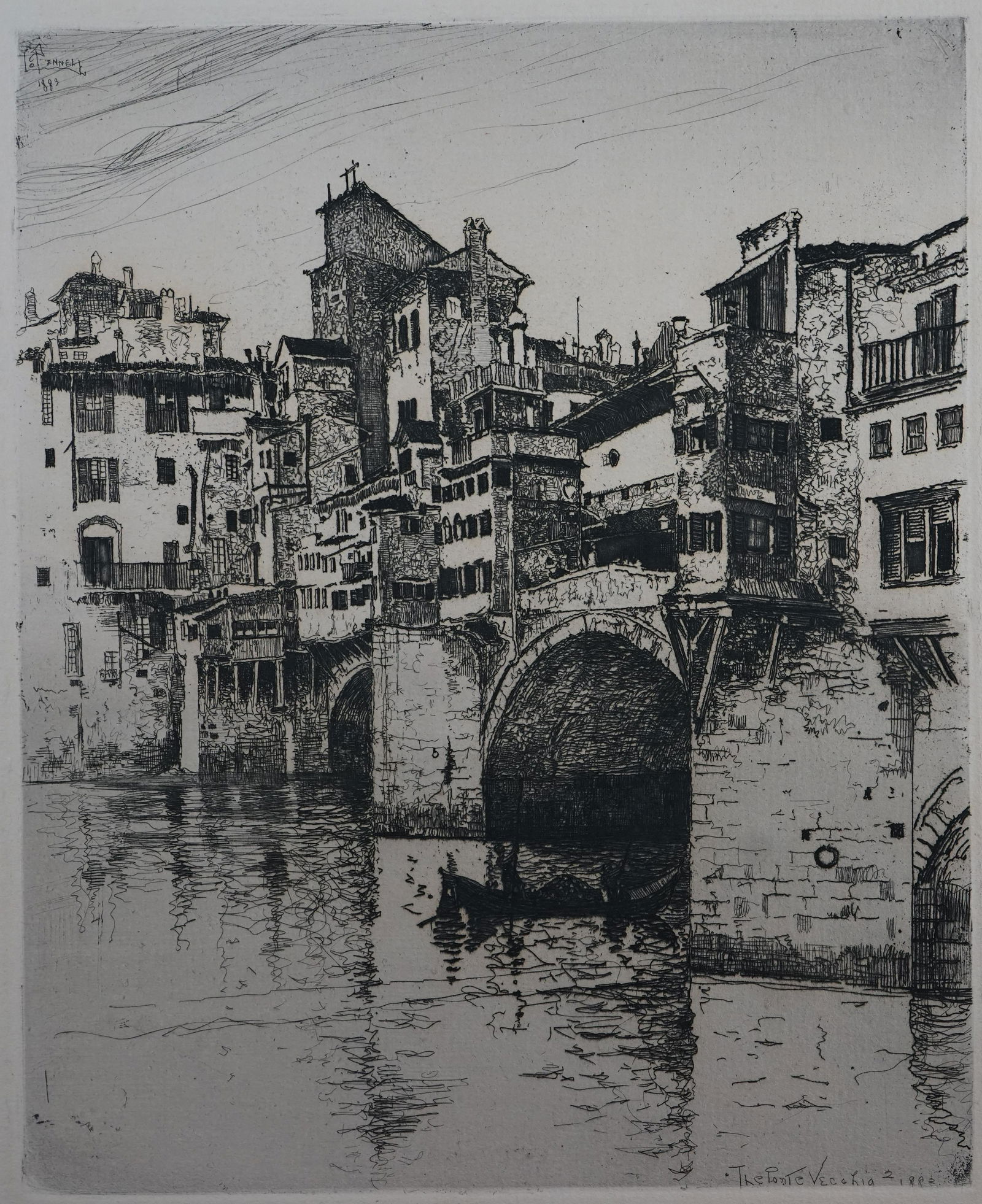 Joseph Pennell (American, 1857-1926), "Ponte Vecchio",etching 1882 (1 of 5)
