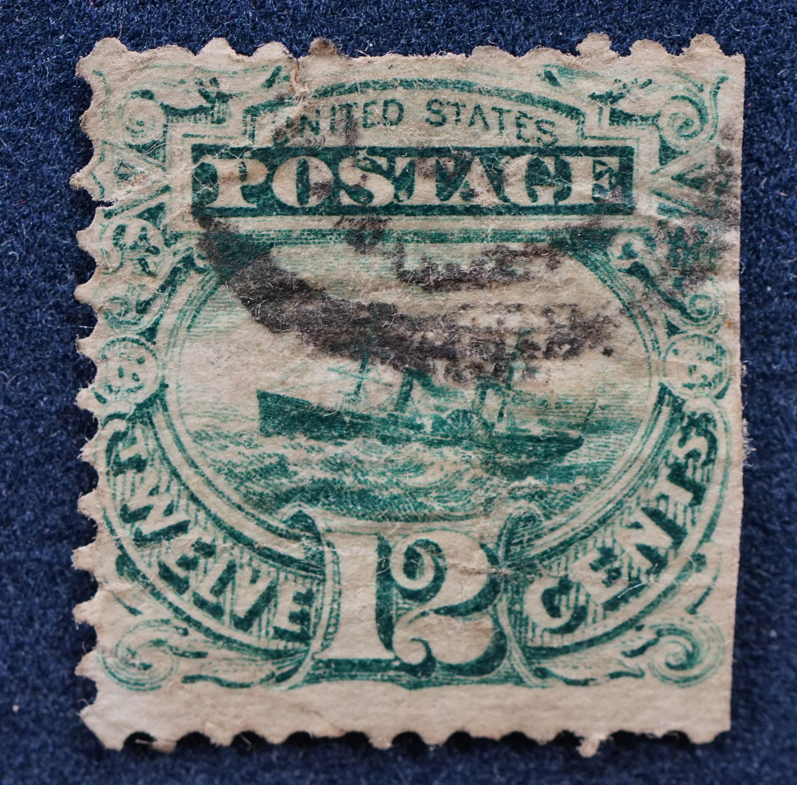 US postage 12 cent , 1869 , No Grill , scott#128 very rare (1 of 15)