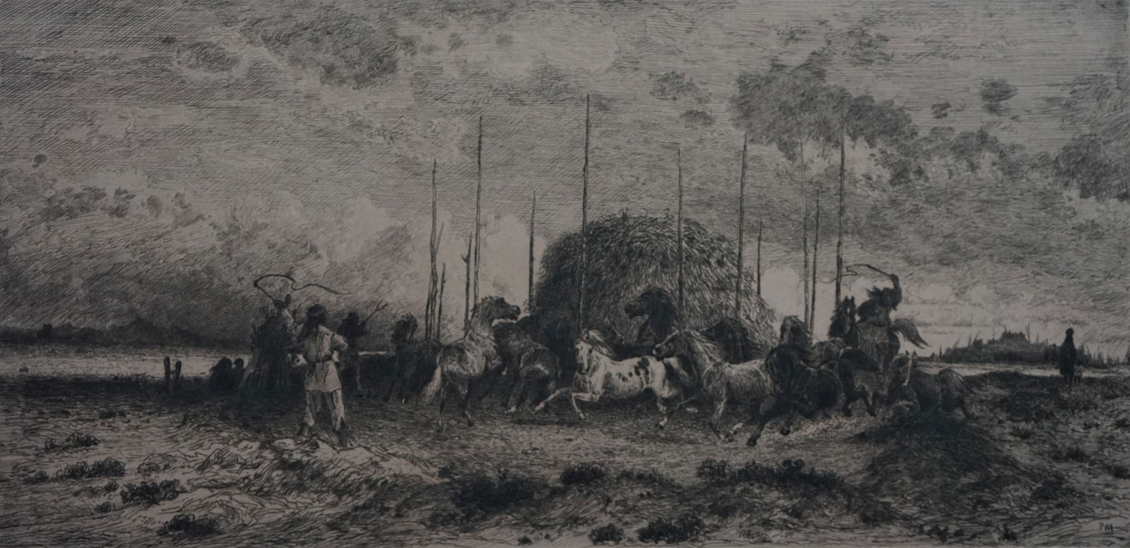 PETER MORAN (1841-1914) , "HARVEST IN SAN JUAN" , 1882: PETER MORAN (1841-1914) , "HARVEST IN SAN JUAN" , etching 1882 , unframed