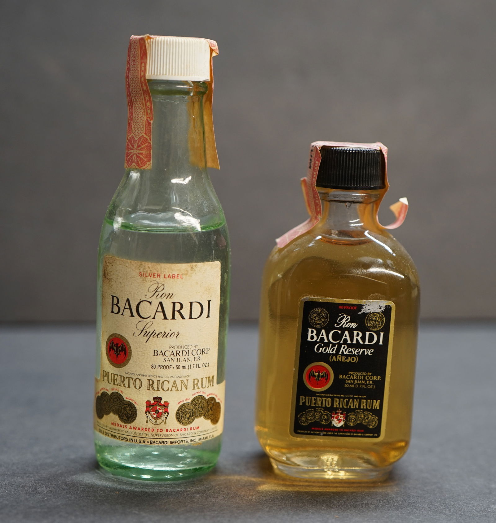 LOT OF 2 , BACARDI GLASS BOTTLES ,WITH SEAL ,DATED 1966 (1 of 5)