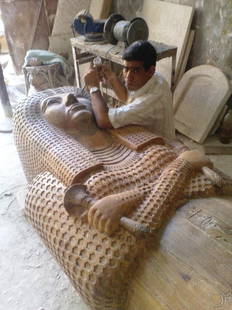 Hand made Egyptian sarcophagus by G. El-Gawoly: Up for sale an Egyptian sarcophagus made of Egyptian sycamore wood and musky wood ,It is very similar to the sarcophagus of Ahmose-Meritamun ( Queen of Egypt during the early Eighteenth dynasty of