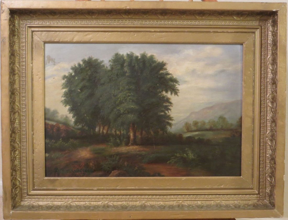 Guy Carleton Wiggins (1883-1962)listed artist: original oil on board landscape for a very famous artist Guy Carleton Wiggins (1883-1962),its size 14" X 20 6/8 '' without framewith frame 21 4/8 X 28 inchlable on verso