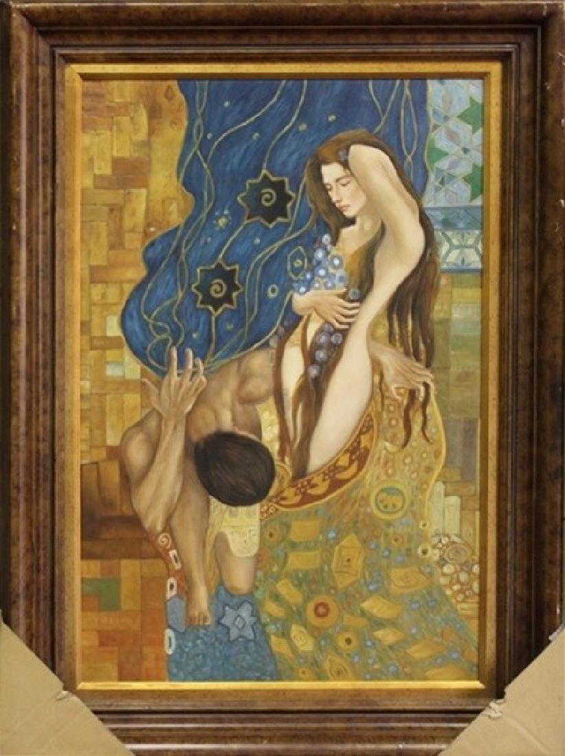 Original Painting on Canvas 45x33: Artist: Unknown - Painted in the style of Gustav Klimt Title: Unknown Medium: Oil Painting on Canvas Signature: Unsigned Size: 45 x 33 Inches Certificate of Authenticity Included - authentic guarantee