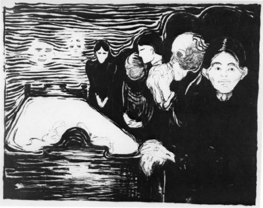 By The Deathbed 1896 - Edvard Munch: Title: By The Deathbed - 1896 Artist: Edvard Munch (Norwegian 1863-1944) Medium: Giclee Print Printed: 1991 Size: 16 x 11 Inches Lot Description: Edvard Munch Tribute Print This High Resolution Giclee