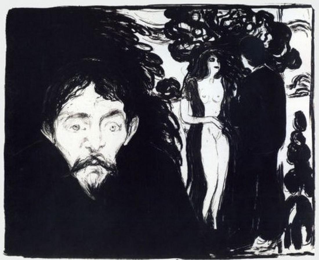 Jealousy 1896 - Edvard Munch: Title: Jealousy, 1896 Artist: Edvard Munch (Norwegian 1863-1944) Medium: Giclee Print Printed: 1991 Size: 16 x 11 Inches Lot Description: Edvard Munch Tribute Print This High Resolution Giclee Tribute