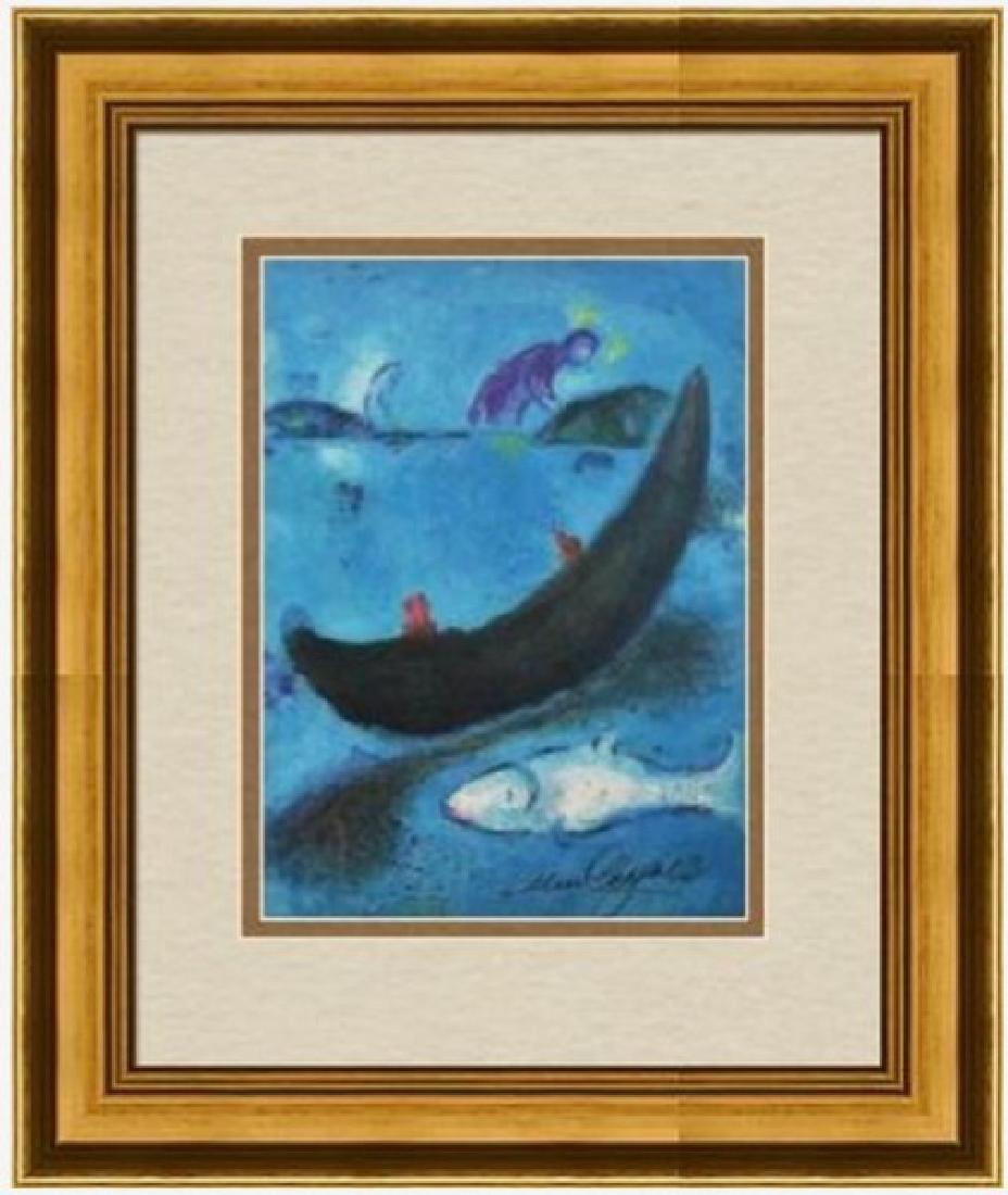 Signed Marc Chagall Lithograph: FREE SHIPPING TO THE USA! PROFESSIONALLY CUSTOM GALLERY FRAMED!! MARC CHAGALL ‘The Dolphin and the Three Hundred Drachmas’, from Daphnis and Chloë (M. 329; see C. books 46). Lithograph in colors,