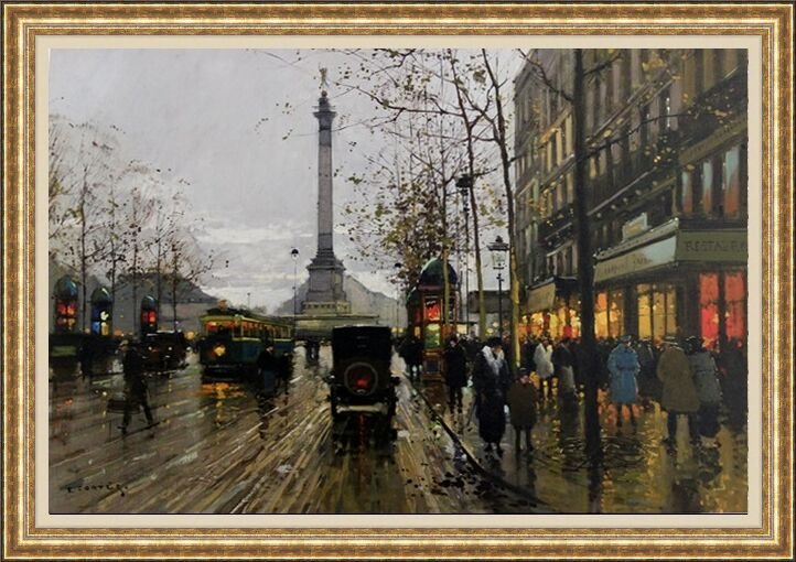 Signed Lithograph Edouard Cortes: Lithograph in colors on arches paper by artist Edouard Cortes depicting a Paris scene. This beautiful work is signed and unframed. The dimensions are approx 24 x 18 inches. An in-house certificate of