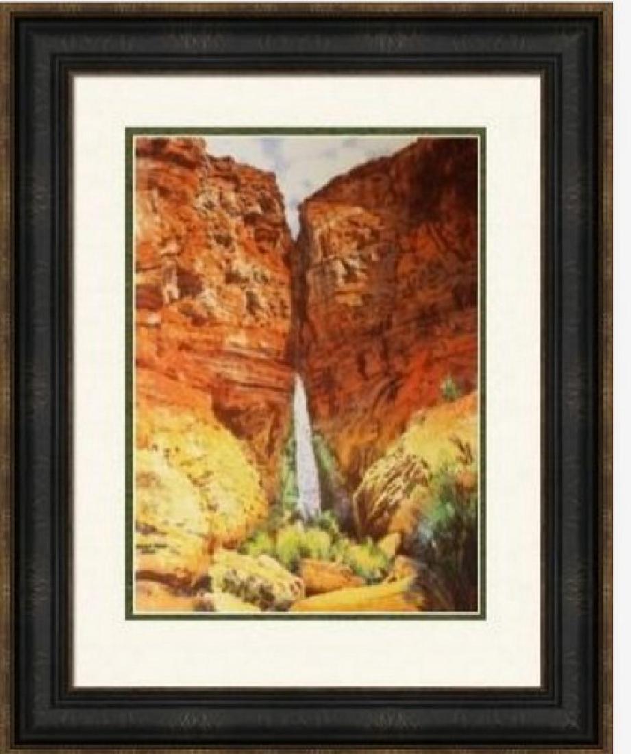 Fine Art Lithograph Manhaffy - Deer Creek Falls: Lithograph in colors on wove paper by artist Manhaffy titled Deer Creek Falls. This beautiful work is Sales Proof limited edition of 100 numbered impressions and unframed. The unframed dimensions are