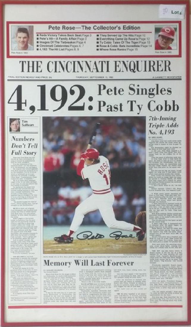 Pete Rose - Signed Newspaper Article: Professionally Framed Pete Rose Memorabilia Photograph/News Article, Comes with Authentic Signature, Ready to hang!! 100% Money Back Guarantee Certificate of Authenticity Included