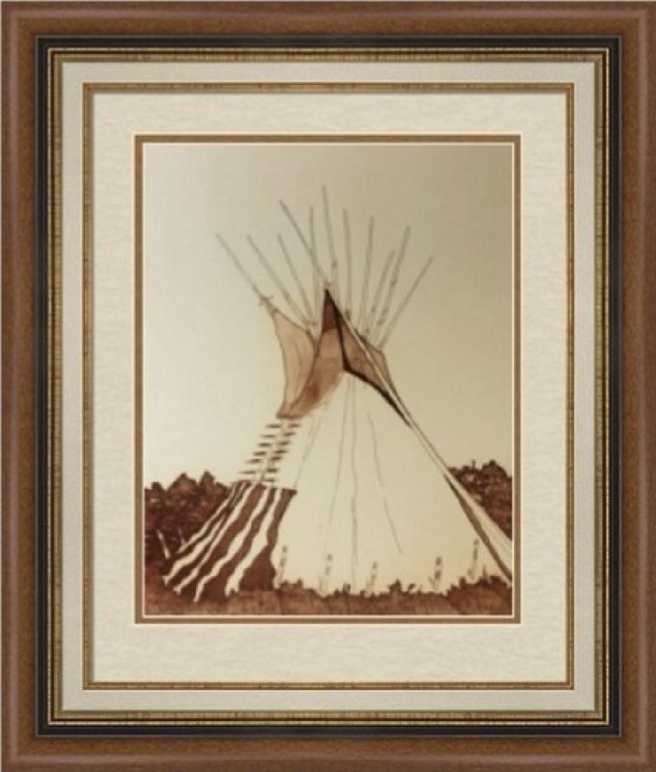 Crow Winter Lodge by Kevin RedStar: Artist: Kevin RedStart, Title: Crow Winter Lodge. Medium: Etching, Hand Signed and Numbered by the artist. Published By: Hand Groups, LTD. Size: 26 x 22 Inches About the Artist: Kevin RedStar was born