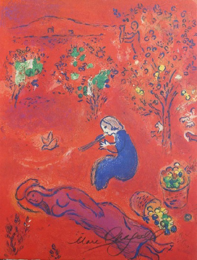 Signed Marc Chagall Lithograph: FREE SHIPPING TO THE USA! PROFESSIONALLY CUSTOM GALLERY FRAMED!! MARC CHAGALL â€˜A Midi, Letter from Daphnis et Chloeâ€™, from Daphnis and ChloÃ« (M. 329; see C. books 46). Lithograph in co