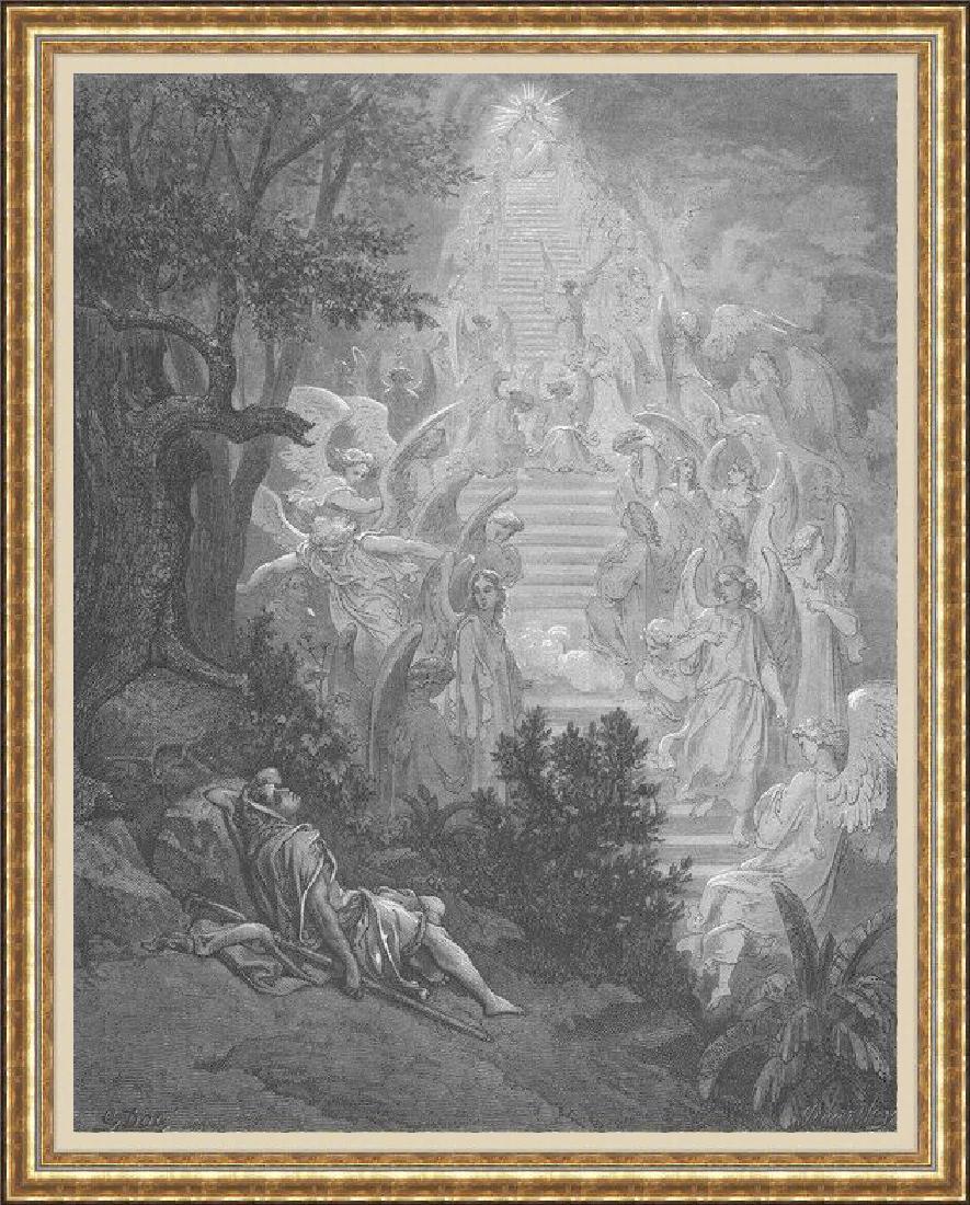 Signed Fine Art Print Gustave Dore Bible: FREE USA SHIPPING! PROFESSIONAL GALLERY FRAMED!! Fine art print by artist Gustave Dore from Angels portfolio depicting bible verse scenes on paper. This rare work was originally housed loose (unbound)