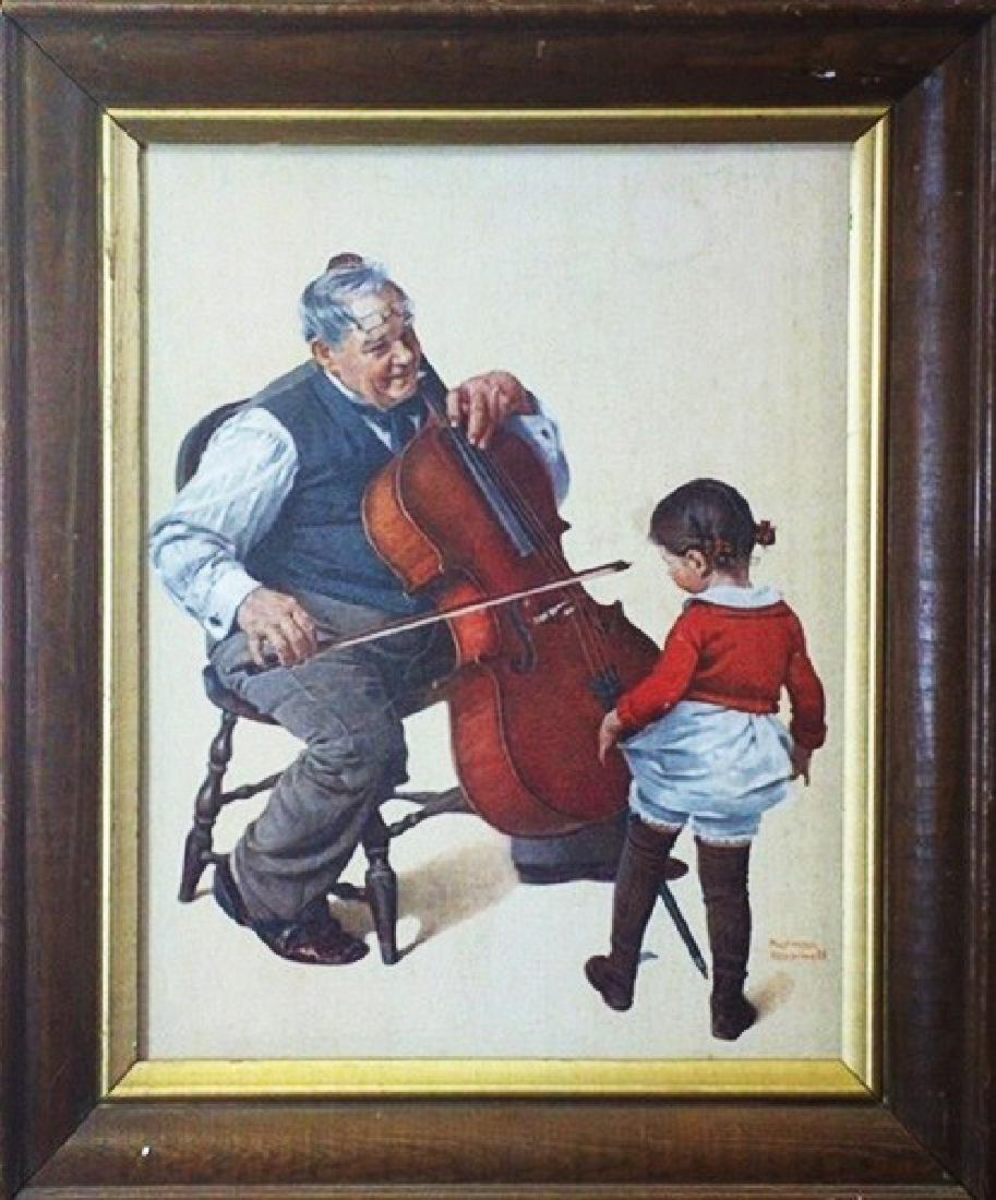 Cellist and Little Girl Dancing: Artist: Norman Rockwell Title: Cellist and Little Girl Dancing Medium: Giclee Reproduction Painting on Canvas Signature: In The Plate Size: 17 x 14 Inches (Framed) Certificate of Authenticity Included