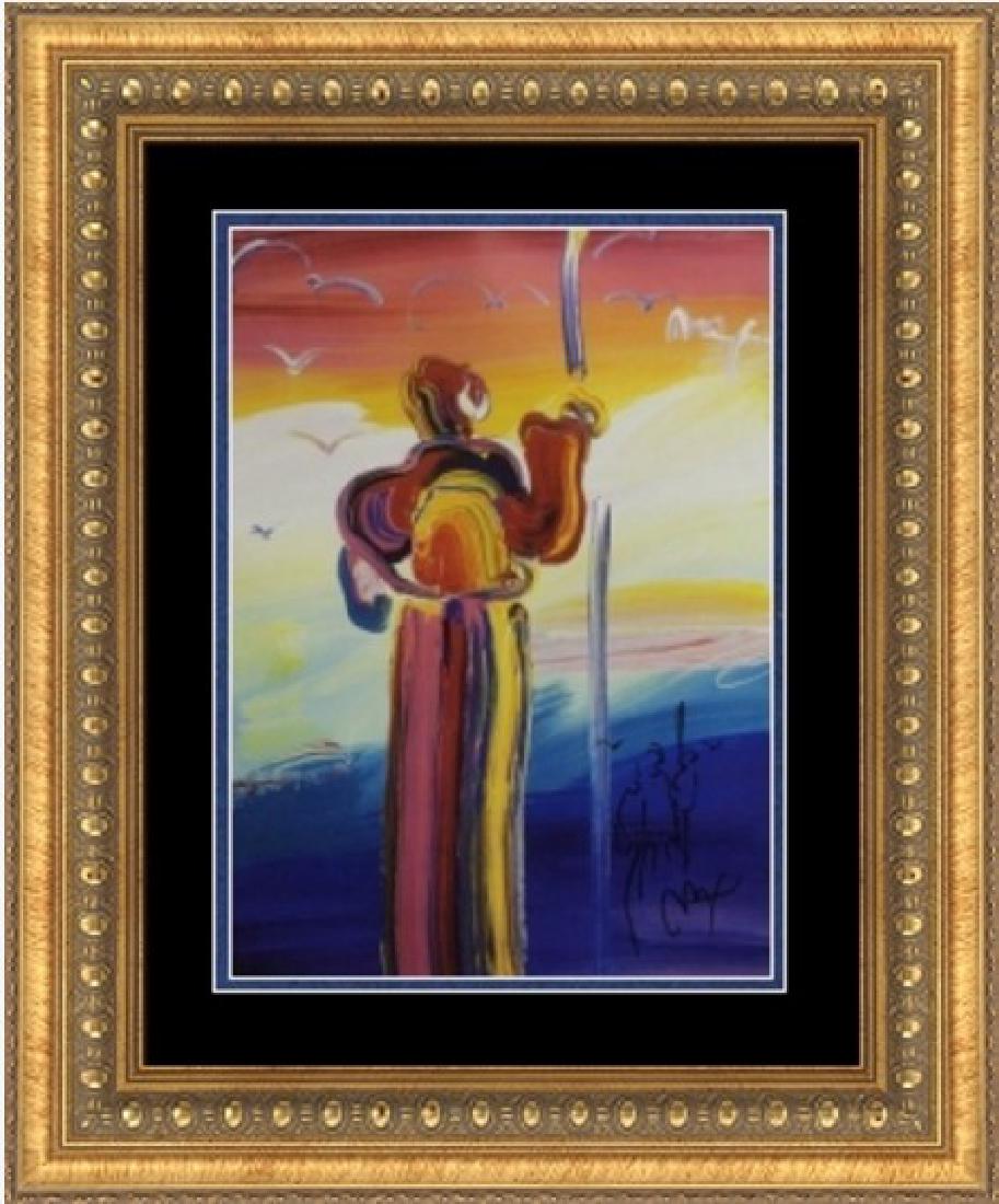 Hand Signed Peter Max Mixed Media: ***FREE SHIPPING WITHIN THE UNITED STATES OF AMERICA*** Hand signed mixed media on paper by artist Peter Max unknown title. This popular work is hand signed by the artist. The dimensions are approx 24