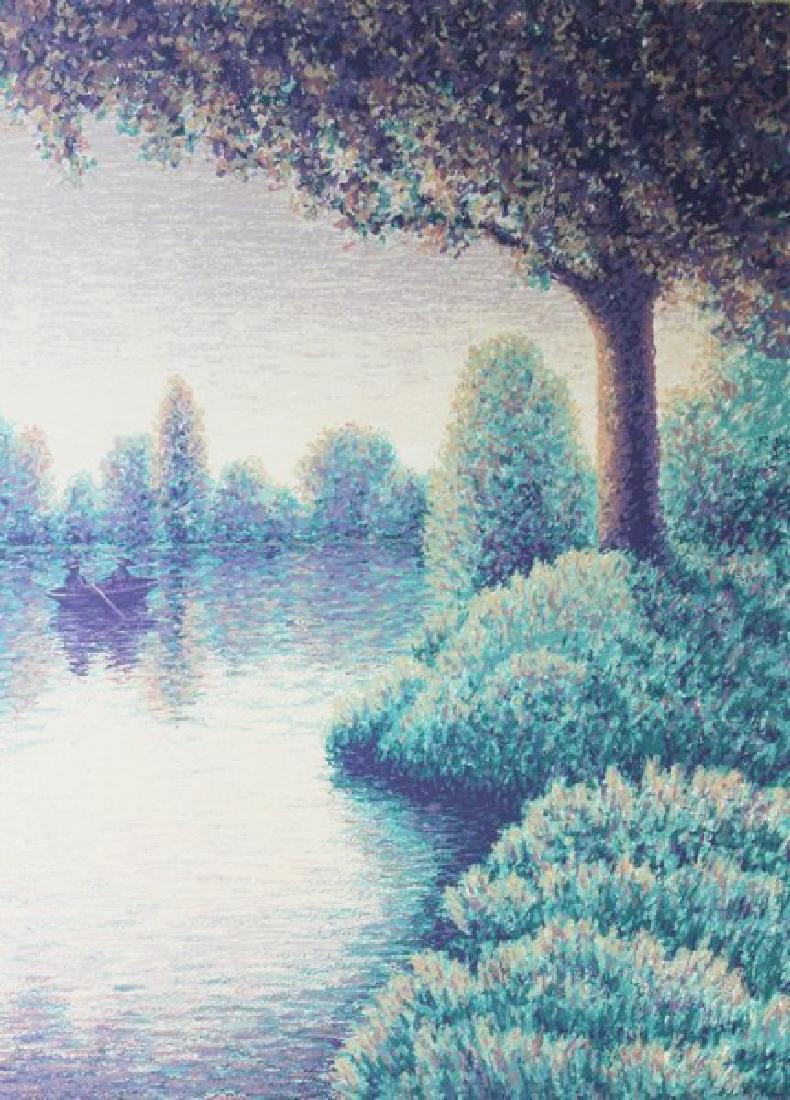 Hand Signed Serigraph Scott Nellis - Pissarros Romance: Serigraph on wove paper by artist Scott Nellis titled Pissarro's Romance. This beautiful work is hand signed by the artist and unframed. The unframed dimensions are approx 33 x 24 inches. An in-house