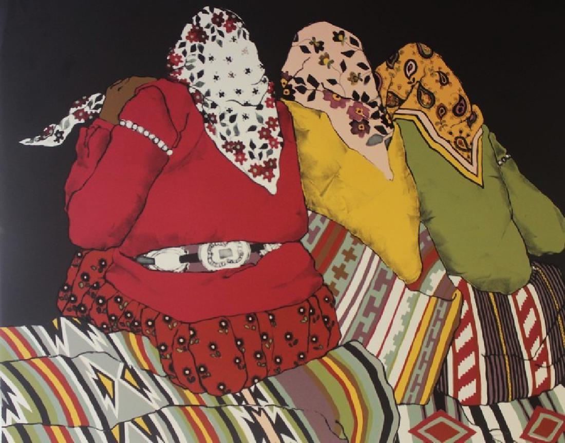 Hand Signed Ltd Ed Katalin Ehling Best Friends State II: Lithograph in colors on paper by artist Katalin Ehling titled Best Friends State II. This beautiful work is hand signed by the artist in a limited edition of numbered impressions and unframed. The unf