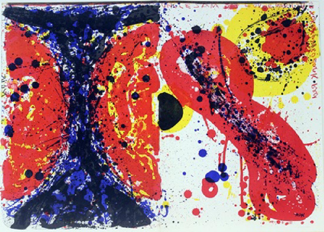 Original Lithograph Sam Francis: Original lithograph from One Cent Life portfolio. Circa 1964, full sheet size approx 16 1/4 x 22 3/4 inches, folded sheet size approx 16 1/4 x 11 1/2 inches. Color lithograph on paper. This includes: