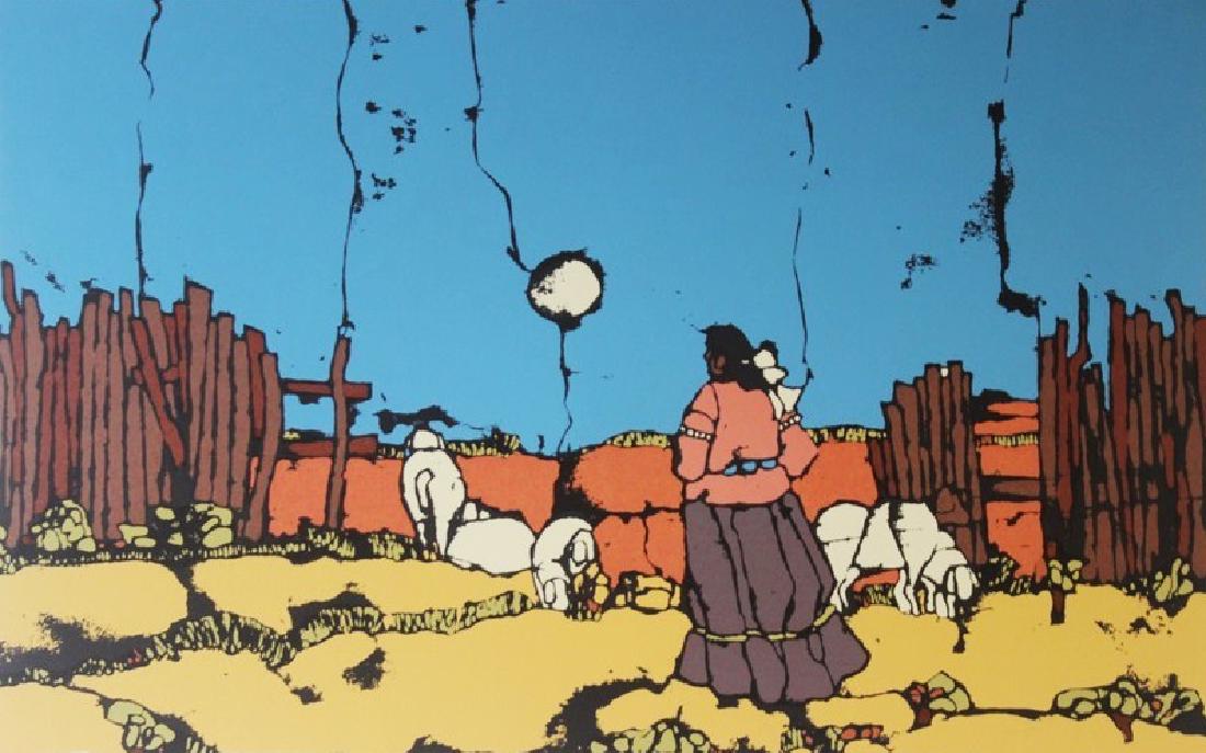 Serigraph Katalin Ehling - Indian Pastorale: Serigraph in colors on wove paper by artist Katalin Ehling titled Indian Pastorale. This beautiful work is unframed and the dimensions are approx 16 x 26 inches. An in-house certificate of authenticit