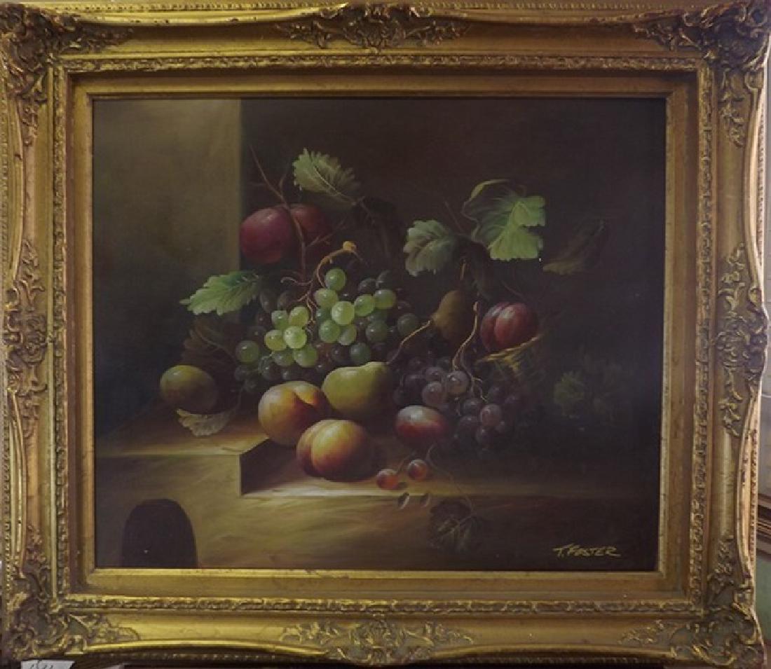 Still Life - Original by T. Foster: Artist: T Foster Title: Still Life, Fruit and Vines Medium: Original Oil Painting on Canvas Signature: Hand Signed Size: 26 x 30 Inches Certificate of Authenticity Included