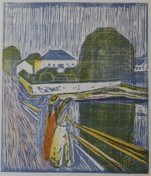 Madchen auf der Brucke 1920-Edvard Munch: Artist: Edvard Munch (Norwegian 1863-1944), Title: Madchen auf der Brucke/Girls on the Bridge 1920, Medium: Lithograph Print, Edition: n/a, Size: 12 x 9 In.