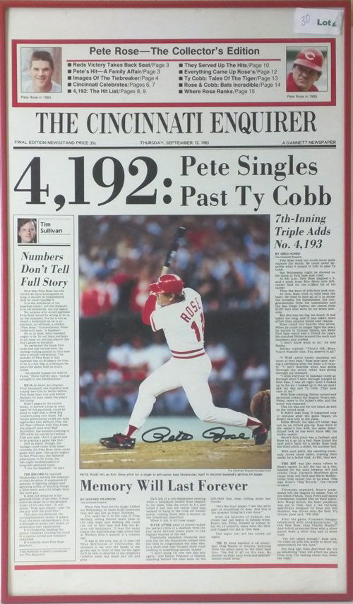Pete Rose - Signed Newspaper Article: Professionally Framed Pete Rose Memorabilia Photograph/News Article, Comes with Authentic Signature, Ready to hang!! 100% Money Back Guarantee Certificate of Authenticity Included