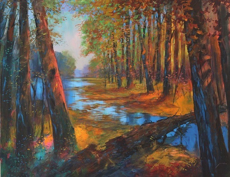 Nature's Bridge-Michael Schofield 48x60: Original, Oil Painting on Canvas, "Nature's Bridge" Hand Signed Oil Painting by the artist Michael Schofield, Size Approx. 48 x 60 Inches