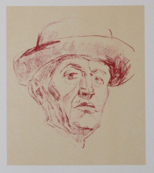 Self Portrait with Hat - Edvard Munch: Artist: Edvard Munch (Norwegian 1863-1944), Title: Self-Portrait with Hat', Medium: Lithograph Print, Edition: n/a, Size: 10 x 8 In.