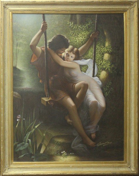 Springtime by Pierre Auguste Cot: Oil Painting on Canvas (Reproduction) Hand Signed, Size Approx. 56 x 44 Inches Comes with a Certificate of Authenticity