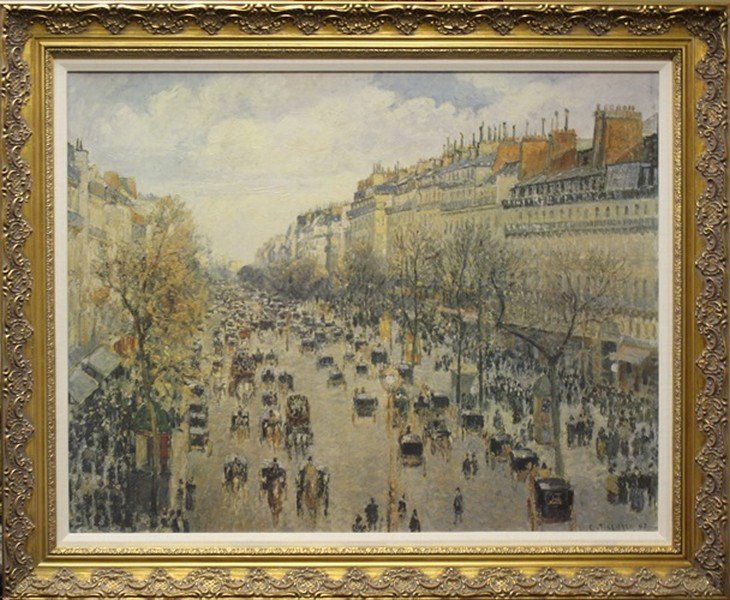 Giclee on Canvas - Camille Pissarro: "Boulevard Monmartre in Paris" Giclee Print on Canvas, Plate Signed after the artist Camille Pissarro, Hand Embellished, Size Approx. 42 x 34 Inches Certificate of Authenticity Included