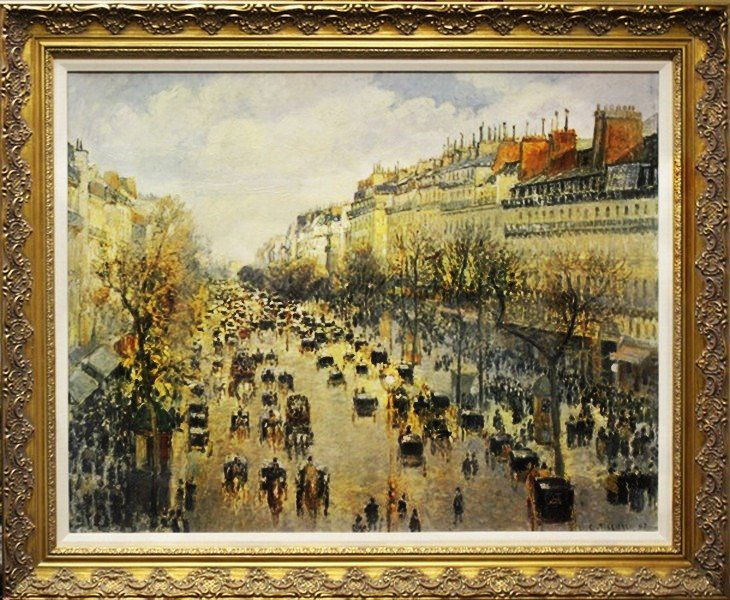 Giclee on Canvas - Camille Pissarro: "Boulevard Monmartre in Paris" Giclee Print on Canvas, Plate Signed after the artist Camille Pissarro, Hand Embellished, Size Approx. 42 x 34 Inches Certificate of Authenticity Included