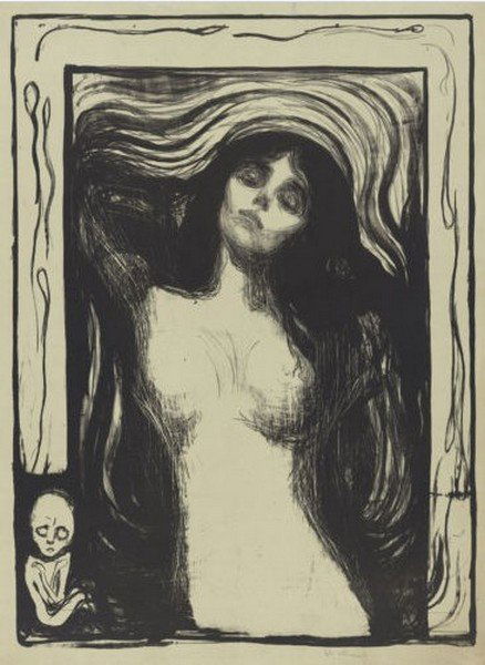 Madonna, 1895 - Edvard Munch: Artist: Edvard Munch (Norwegian 1863-1944), Title: Madonna Liebendes Weib 1895, Medium: Giclee Print, Style: Expressionsim, Edition: n/a, Size: 16 x 11 In. The Norwegian artist Edvard Munch (1863-1944