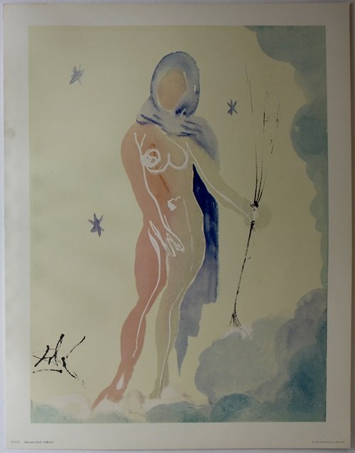 Virgo, Zodiac Suite - Salvador Dali: Artist: Salvador Dali, Title: Virgo - Signs of the Zodiac Suite, Medium: Lithograph, Material: Thick/Heavy Stock Paper, Publisher: (1969) Penn Prints Inc., New York, Size: 18' x 14' Inches