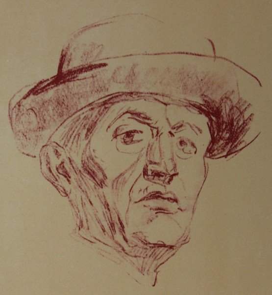 Self Portrait with Hat - Edvard Munch: Artist: Edvard Munch (Norwegian 1863-1944), Title: Self-Portrait with Hat', Medium: Lithograph Print, Edition: n/a, Size: 9 x 7 In.