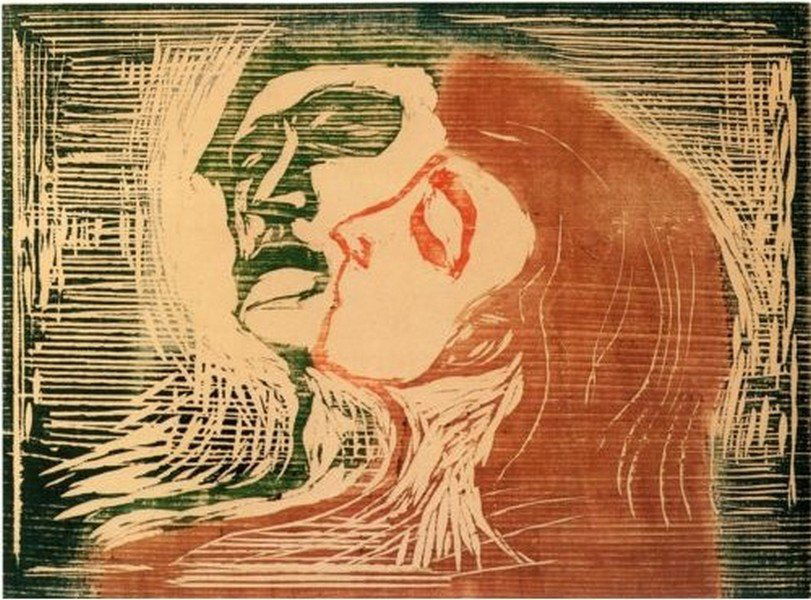 Man and Woman Kissing, 1905' - E. Munch: Artist: Edvard Munch (Norwegian 1863-1944), Title:Man and Woman Kissing, 1905' , Medium: Giclee Print, Style: Expressionsim, Edition: n/a, Size: 16 x 11 In. The Norwegian artist Edvard Munch (1863-194