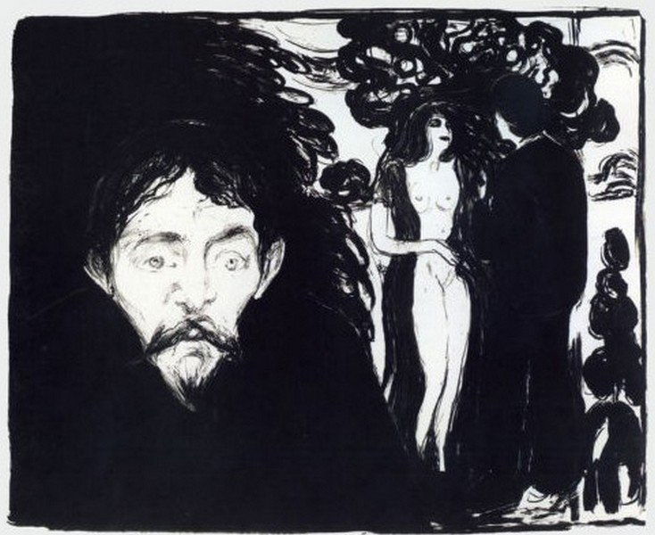Jealousy 1896' - Edvard Munch: Artist: Edvard Munch (Norwegian 1863-1944), Title: Jealousy 1896', Medium: Giclee Print, Style: Expressionsim, Edition: n/a, Size: 16 x 11 In. The Norwegian artist Edvard Munch (1863-1944) is renowned