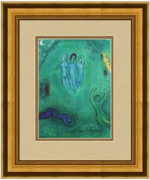 Lithograph by Marc Chagall: Artist: Marc Chagall, Title: Daphnis' Dream and the Nymphs, From Daphnis and Chloe, (M. 325; See C. Books 46) Medium: Lithograph Print, Signed, Size: 13 x 9 inches Edition: Book Edition,